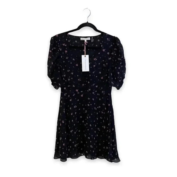 NWT LoveShackFancy Cora Floral Black 100% Silk Mini Dress Size: XS - Picture 8 of 15